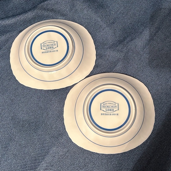 Seokchon Loko Sweet Porcelain Oval Bowls 28591 Blue & Gray 6.5" x 5.5” Set of 2 - Picture 10 of 10